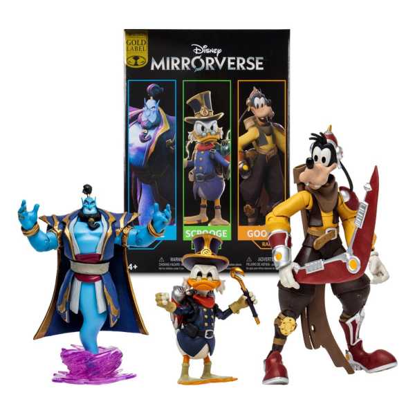 McFarlane Disney Mirrorverse Genie, Scrooge McDuck & Goofy Actionfiguren Set Gold L.
