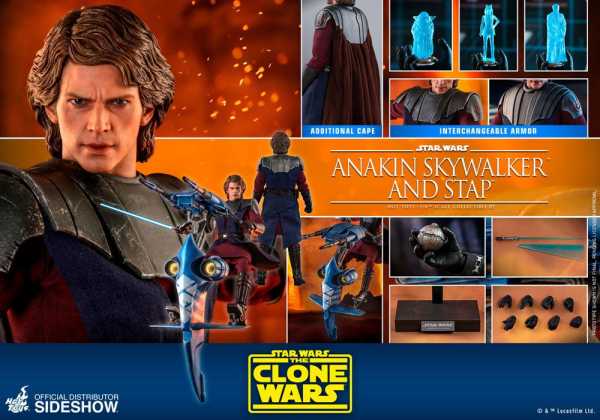 AUF ANFRAGE ! HOT TOYS Star Wars The Clone Wars 1/6 Anakin Skywalker & STAP 31 cm Actionfigur