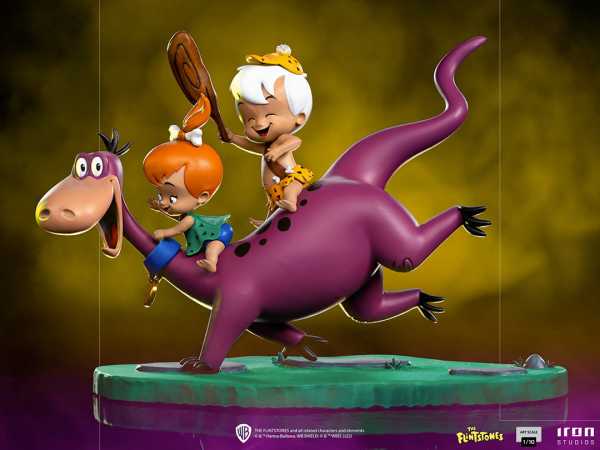 VORBESTELLUNG ! Familie Feuerstein Flintstones 1/10 Dino, Pebbles and Bamm-Bamm Art Scale Statue