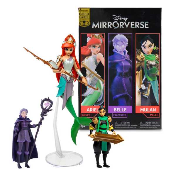 Disney Mirrorverse Princess Pack Mulan, Belle (Fractured) & Arielle Actionfiguren Set Gold Label