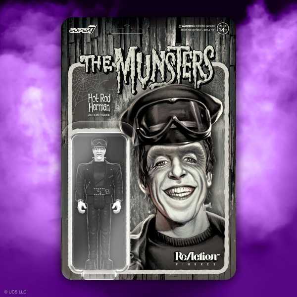 AUF ANFRAGE ! The Munsters Hot Rod Herman (Grayscale) 3 3/4-Inch ReAction Actionfigur