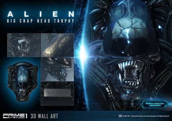 AUF ANFRAGE ! Alien 3D Wand-Relief Warrior Alien Head Trophy Open Mouth Version 58 cm