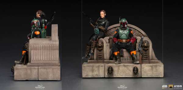 AUF ANFRAGE ! Star Wars The Mandalorian 1/10 Boba Fett & Fennec on Throne 23 cm Deluxe Statue
